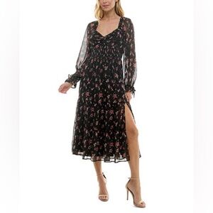 TRIXXI | Twisted Floral Chiffon Midi Dress